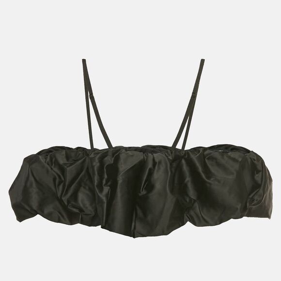 Jonathan Simkhai Black Taffeta Ruffled Leonora Corset Top S
